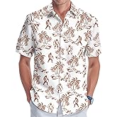 Bigfoot Print Hawaiian Shirt, Tropical Sasquatch Casual Button Shirt, Summer Monster Unique Shirt, Birthday Gifts