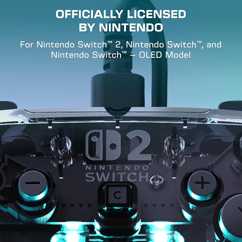 Afterglow Transparente Manette de gaming RGB filaire Sous licence officielle pour Nintendo Switch 2