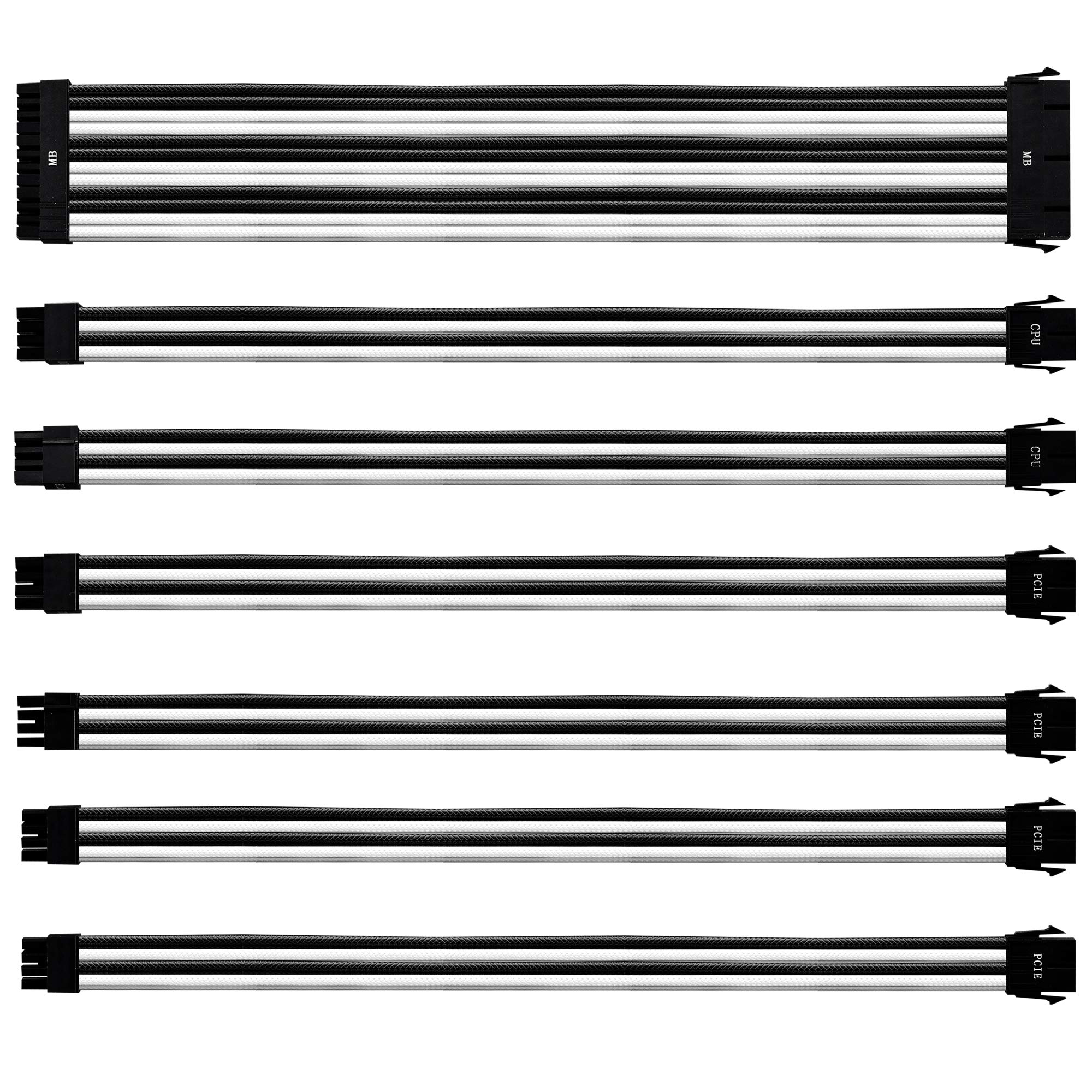 Cooler Master PVC PSU Extension Cable Kit -16AWG with 3-Layer PVC Sleeving, ATX Compatible with Universal Connectors, 30 cm Length, Supports High-End CPU & GPU System Power Supply Inputs, White/Black