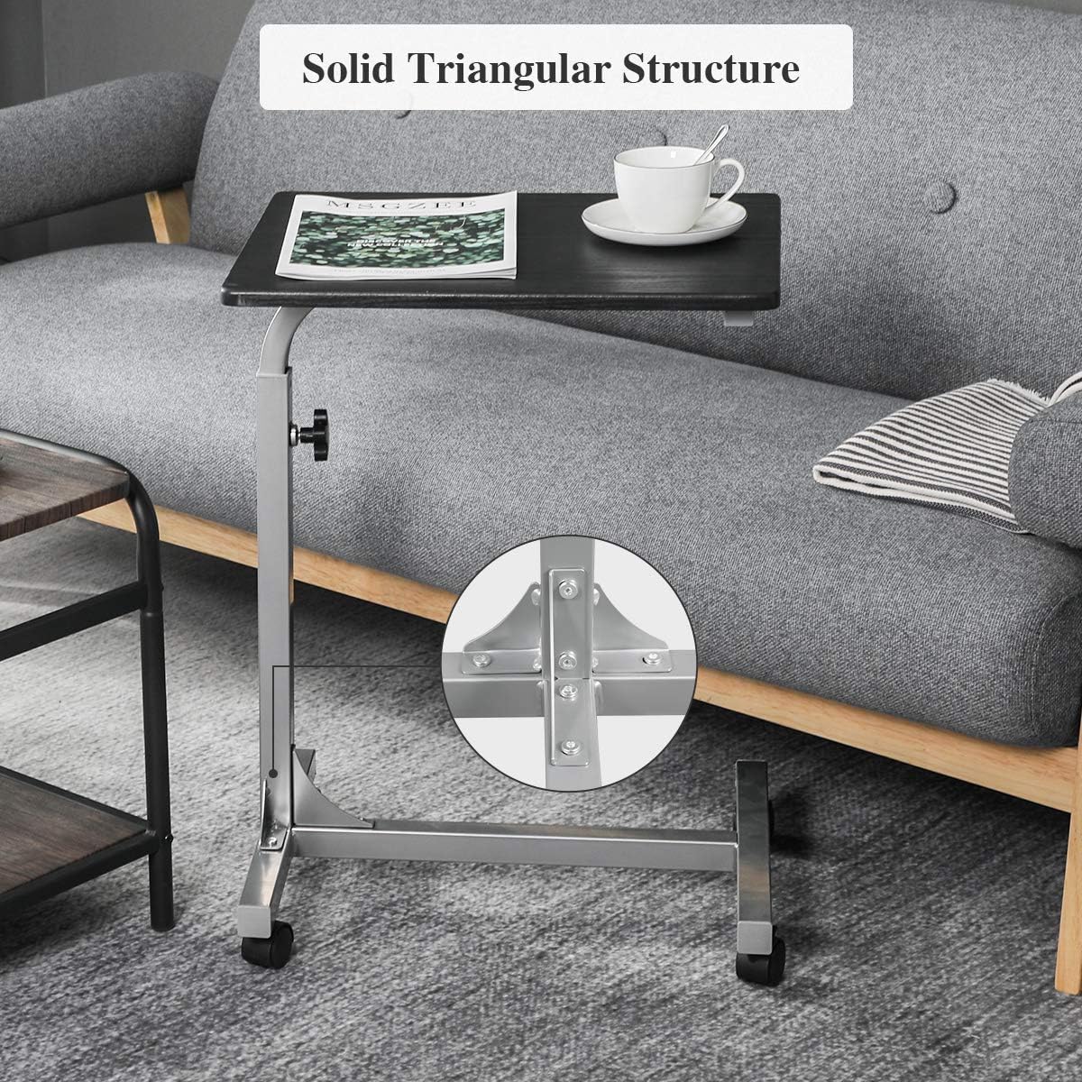 Coavas Over Bed Table C Side Rolling Table with Lockable Wheels, Medical Portable Notebook Laptop Desk 3 Adjustment Levels, TV Tray Table for Eating Breakfast, Black (18.9x14.6x26.4-31.1 inch): Kitchen & Dining