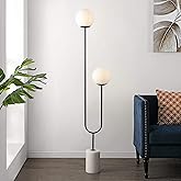 SAFAVIEH Lighting Collection Leif Modern Orb 68-inch 2-Light Black Iron/Marble Floor Lamp (LED Bulb Included)