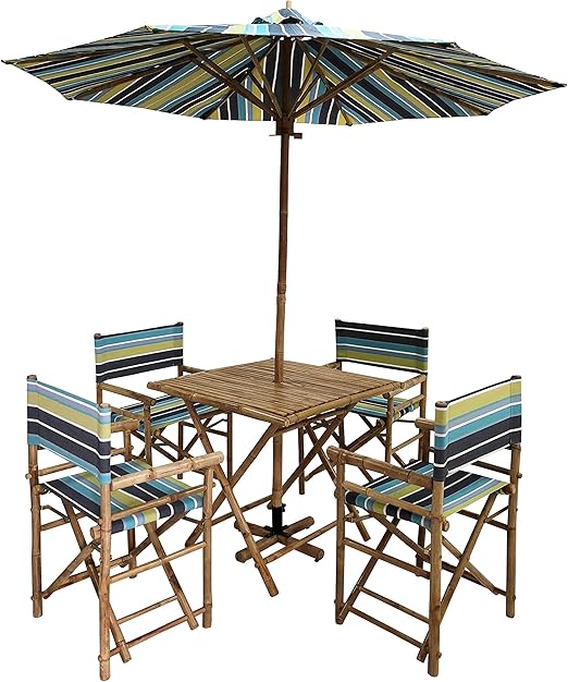 Amazon Com Statra Bamboo Patio Set Green Stripes Kitchen Dining