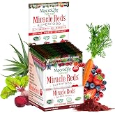 MacroLife Naturals Miracle Reds Superfood Powder, 19 Fruits, 12 Packets | Beet, Blueberry, Elderberry, Acai &amp; Turmeric; Antioxidants &amp; Polyphenols; Raw, Organic; Single-Serve Packets