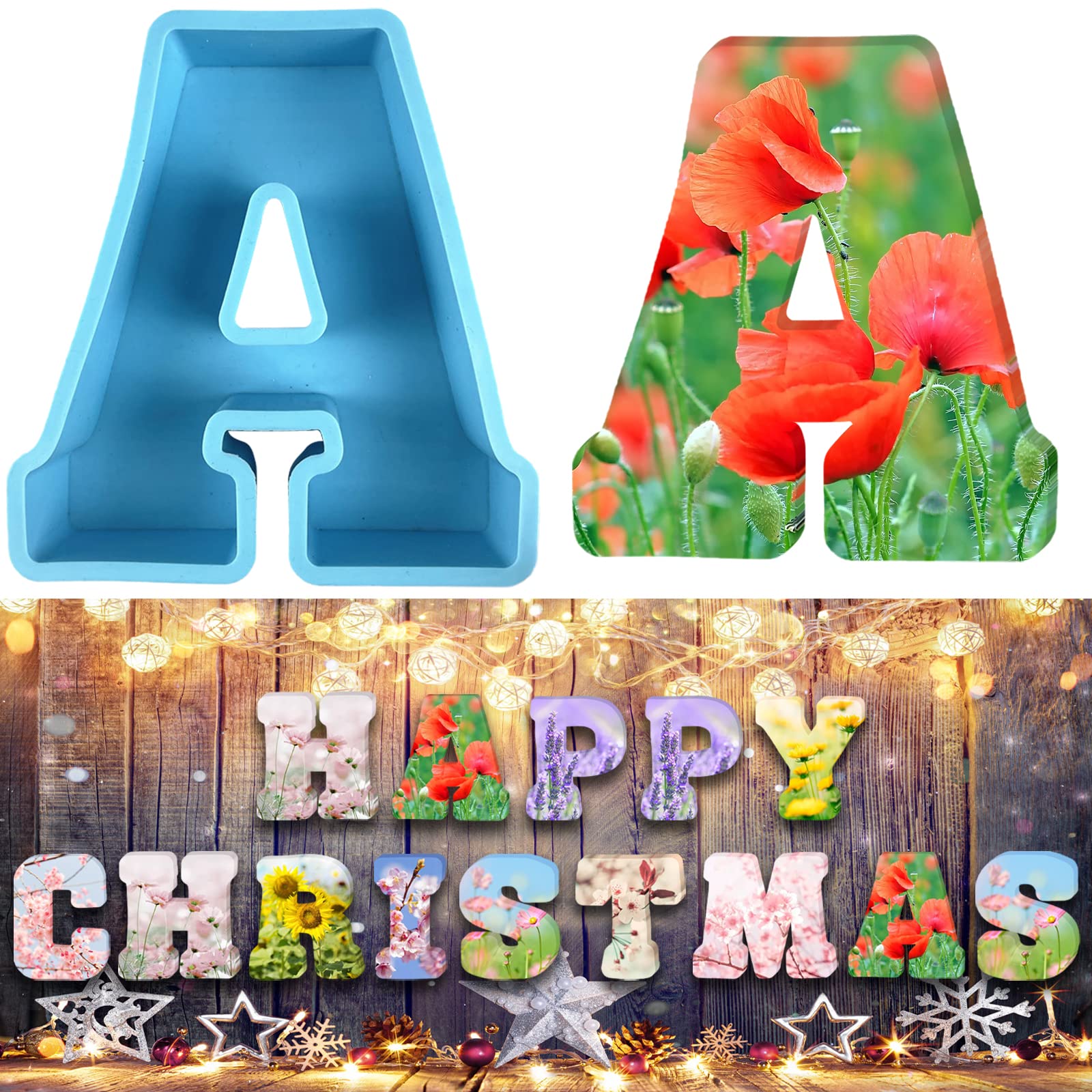 3D Alphabet Silicone Molds Large Letter Epoxy Molds for Resin 6 Inch DIY Resin Casting Letter Moulds Chocolate Baking Molds for Birthday Wedding Party Christmas Art Craft Ornaments (A)