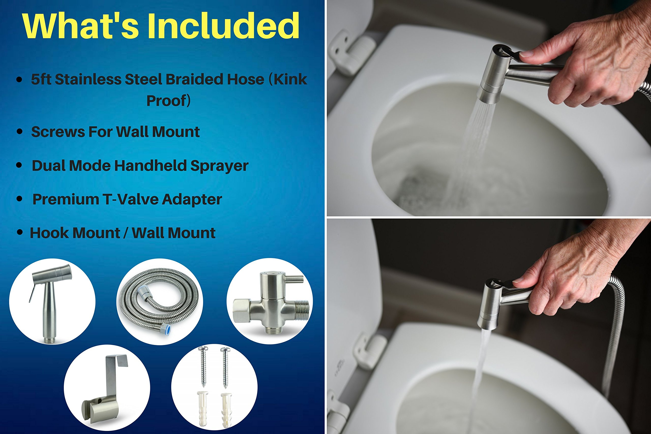 Handheld Toilet Bidet Sprayer Kit 304 Stainless Steel Brushed