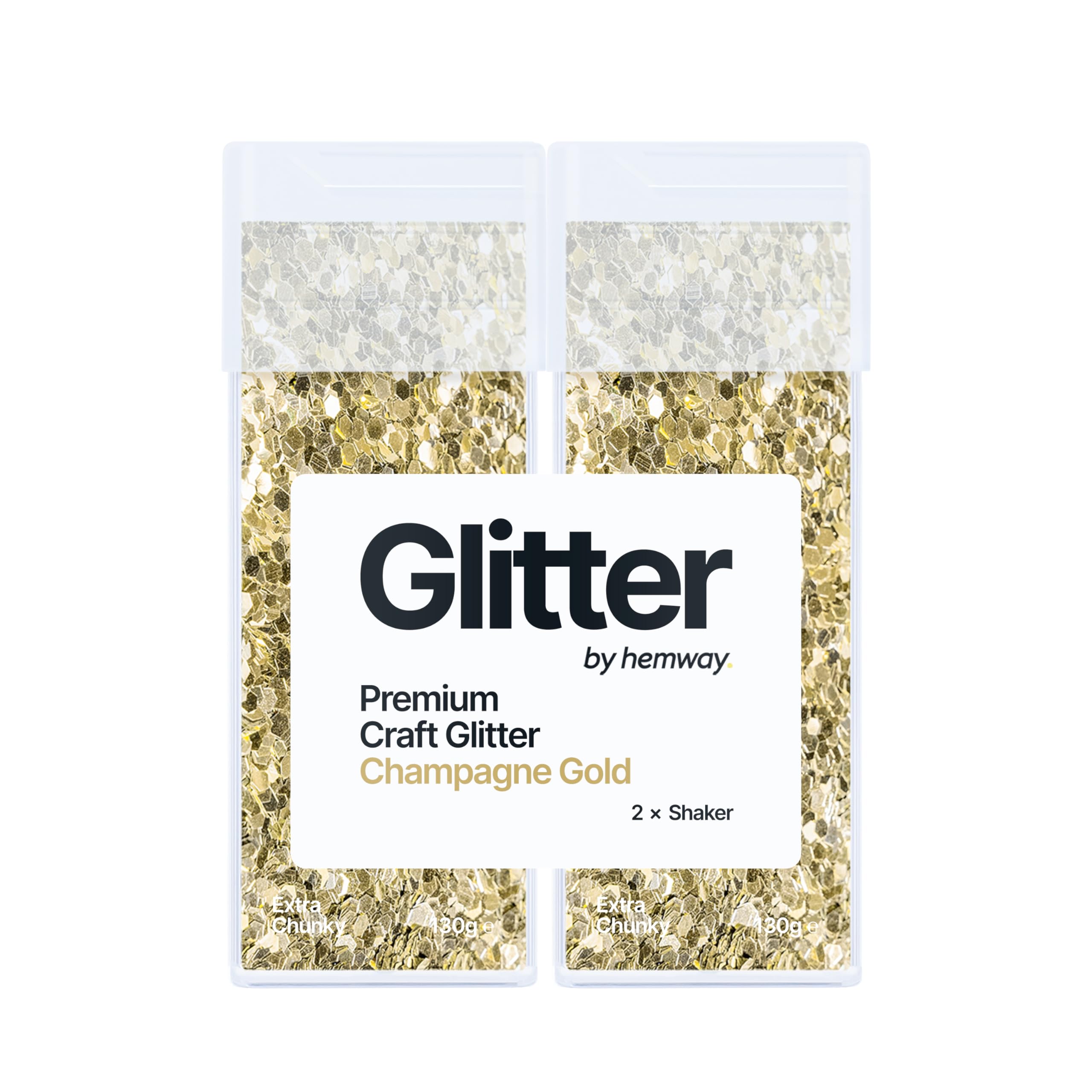 Hemway Glitter Shaker Champagne Gold 130g x2 Pack Extra Chunky, Craft Glitter Shakers for Resin & Epoxy Crafts, Christmas Art Supplies, Nail, Body, Face, Eye, Festival, Crafting, Slime, Sparkle