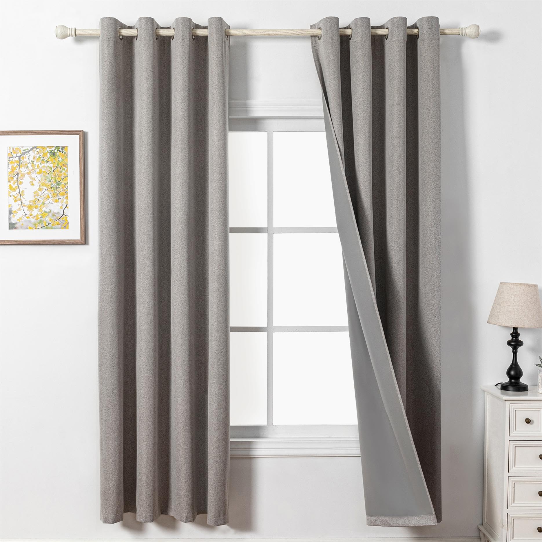 MYSKY HOME Curtain, Linen Look Opaque Curtains with Eyelets, Living Room, Blackout Curtain, Thermal Curtains, Heat Protection, Heat-Insulating, Linen, Set of 2, H 200 x W 140 cm