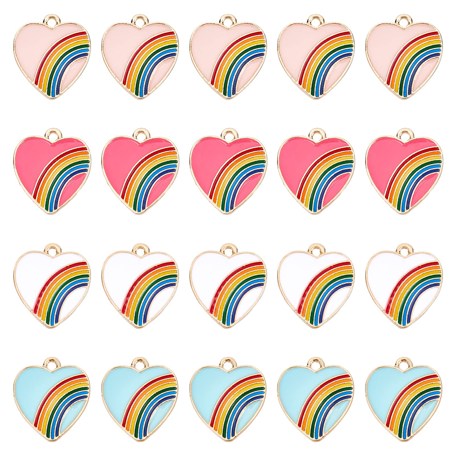 NBEADS 32 Pcs 4 Colors Heart Enamel Charms, Alloy Enamel Pendants Gold Plated Heart Dangle Charms with Rainbow Pattern for LBGT Christmas Valentine's Day Jewelry Making Necklaces Bracelets