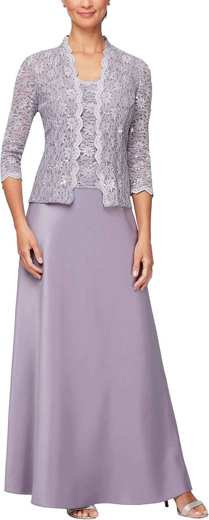 Alex Evenings Women's Long Mock Jacket Dress with Satin Skirt Special