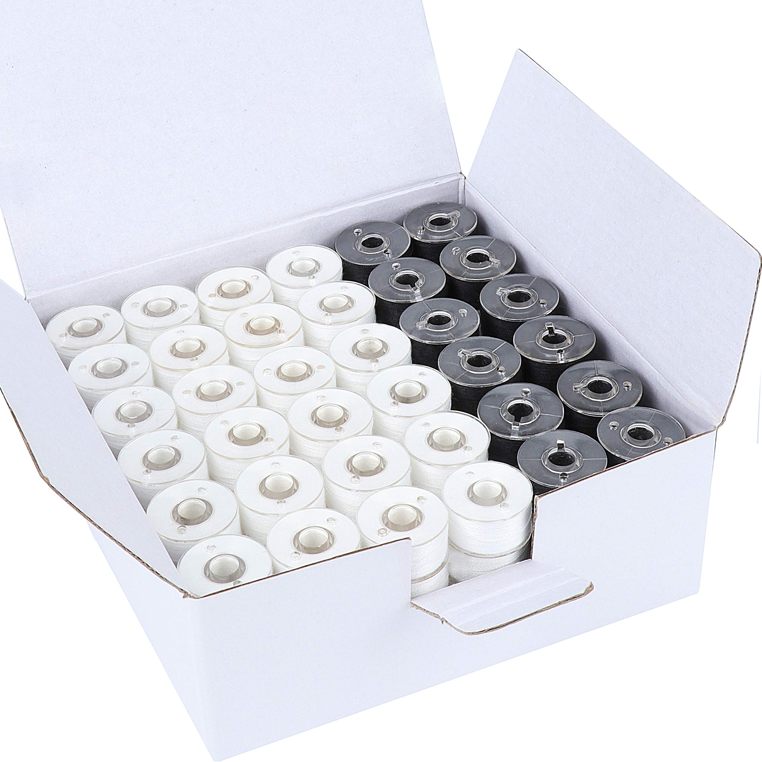 Photo 1 of New brothread 144pcs (96White + 48Black) 60S/2(90WT) Prewound Bobbin Thread Plastic Size A SA156 for Embroidery and Sewing Machine Cottonized Soft Feel Polyester Thread Sewing Thread