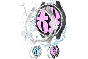 ALMNVO [2+2 Pack Bling Case for Samsung Galaxy Watch 6 Screen Protector 44mm, Tempered Glass Glitter Diamond Bumper Face Cover for Galaxy Watch 6/5/4 Accessories 44mm Galaxy Watch Case for Women