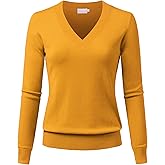 JSCEND Women's V-Neck Long Sleeve Solid Basic Soft Stretch Pullover Knit Sweater
