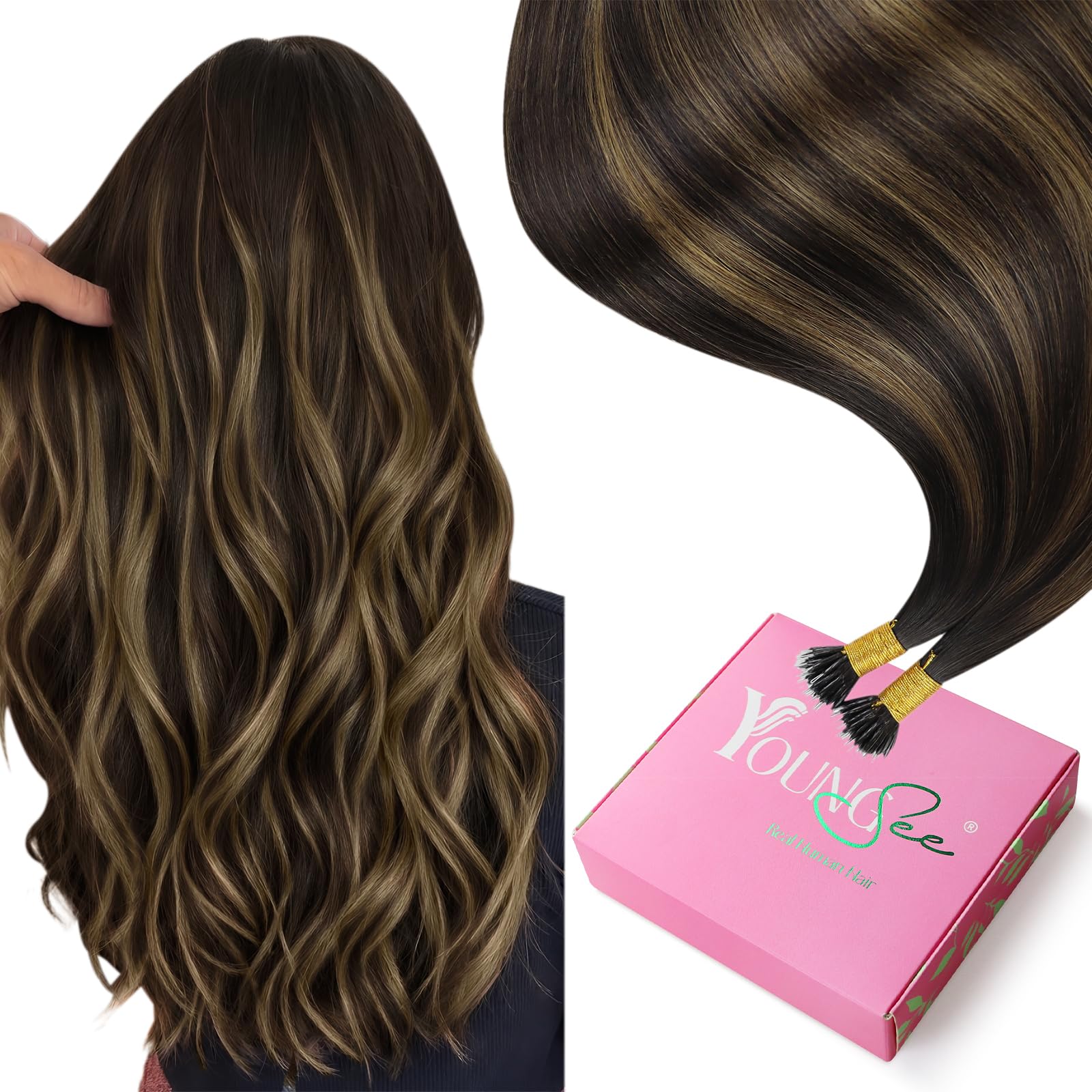 YoungSee Nano Hair Extensions Real Human Hair Brown 20inch Nano Loop Hair Extensions Dark Brown Ombre Brown Remy Nano Bead Extensions Balayage for Diy Enthusiasts Cold Fusion 50s Medium Lengths 50g