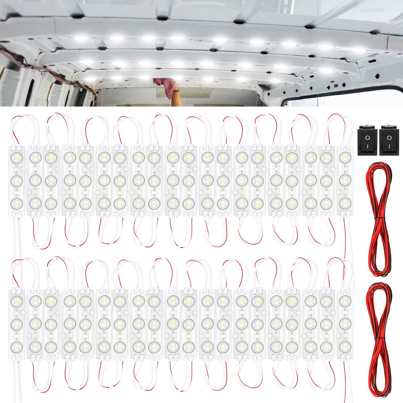 Photo 1 of 12V 240 LEDs Van Interior Light Kits, LED Module Lights Ceiling Lamp with Harness Switch for Car Van Truck Auto Vehicle Caravan Trailers Boat Bus RV Room Cargo White Lighting (80 Modules, White)