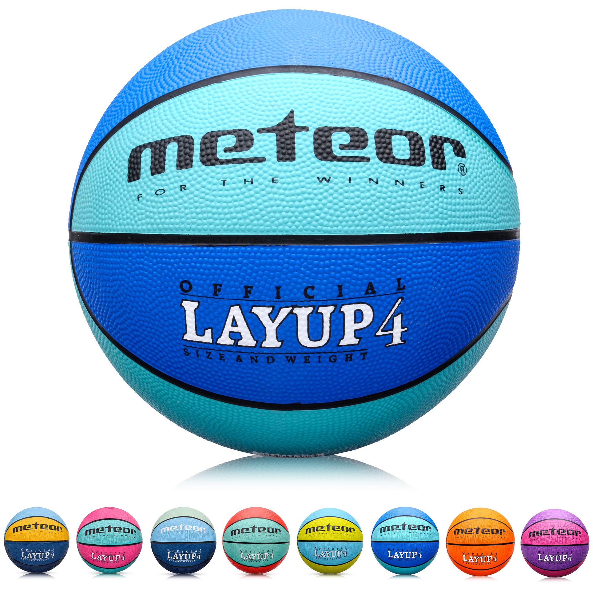 meteor Layup Basketball – Durable Rubber Surface for Outdoor & Indoor Play – Mini Ball Deep Grooves for Better Grip – Colorful Design for Visibility – Basket ball - Size 4 - Blue — image 1