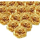 HOKPA Gold Rose Artificial Flowers, 40 Pcs 3.15 Inch Fake Silk Roses Head Gold Artificial Flowers for DIY Crafts Home Wedding Party Table Decoration