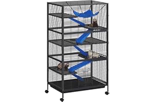 Polar Aurora Metal Small Animal Cage, 59" H Ferret Cage with Lockable Wheels, Deluxe Chinchilla Cages with Hammock and Removable Tray, 6 Tiers Critter Nation Cages for Pets (XL)