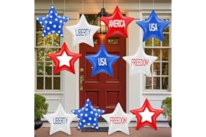 CHITIDR 18 Pcs 12 inch Memorial Day Inflatables Outdoor Decorations Patriotic Star Ornaments Blow up 4th of July PVC Inflatable Star Independence Day Hanging for American Veterans Party Festival