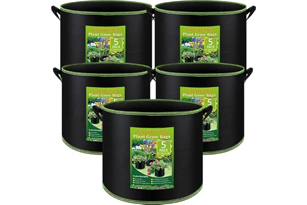 NACHLYNN 5-Pack 10 Gallon Grow Bags with Handles Thickened Nonwoven Fabric Pots Heavy Duty Aeration Fabric Pots Plant or Frui