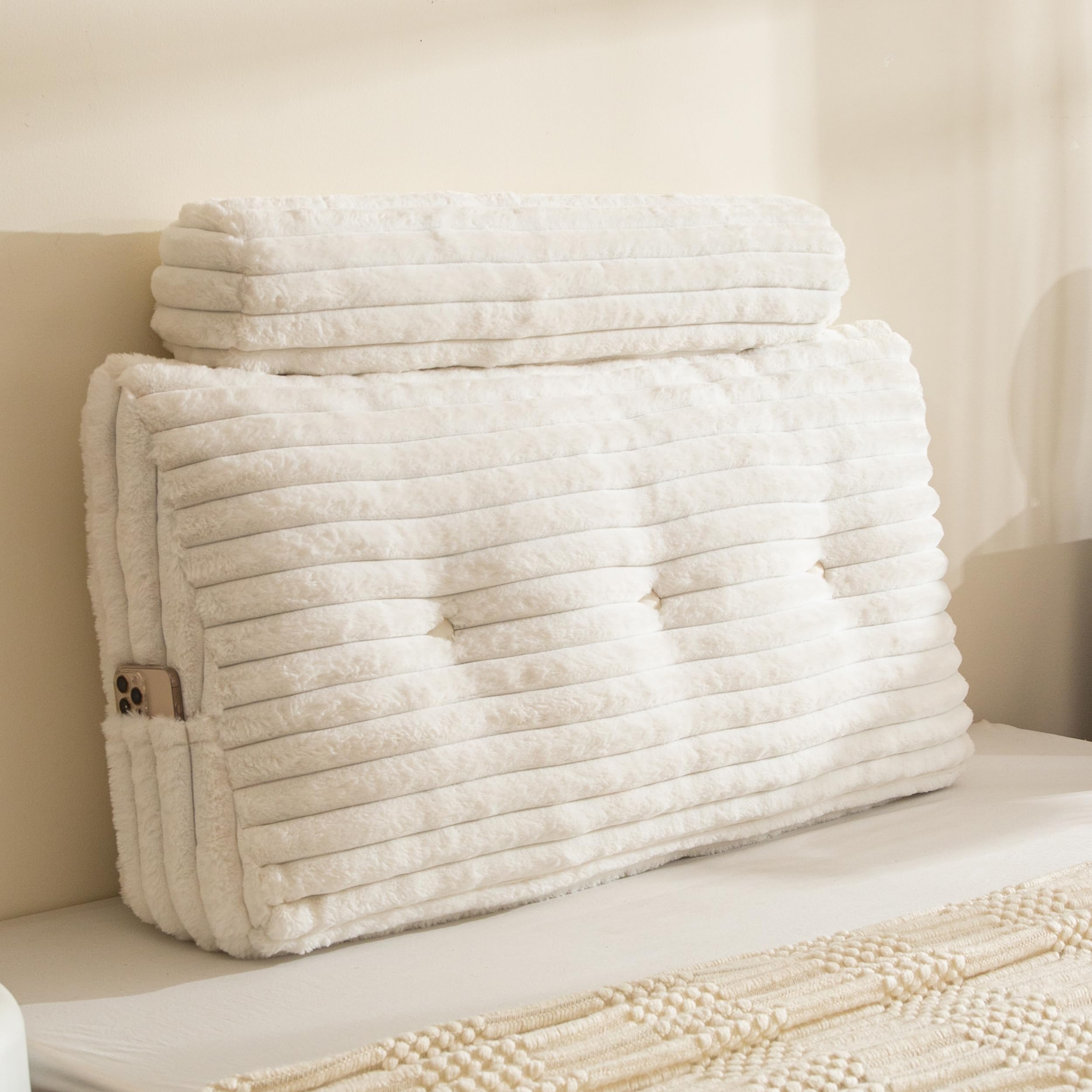 Photo 1 of HIGOGOGO Triangular Headboard Wedge Pillow with a Cylindrical Pillow and Memory Foam Filling, Daybed Pillows for Sitting up, Reading or Working with Removable Cover,Twin 39.4"x19.7"