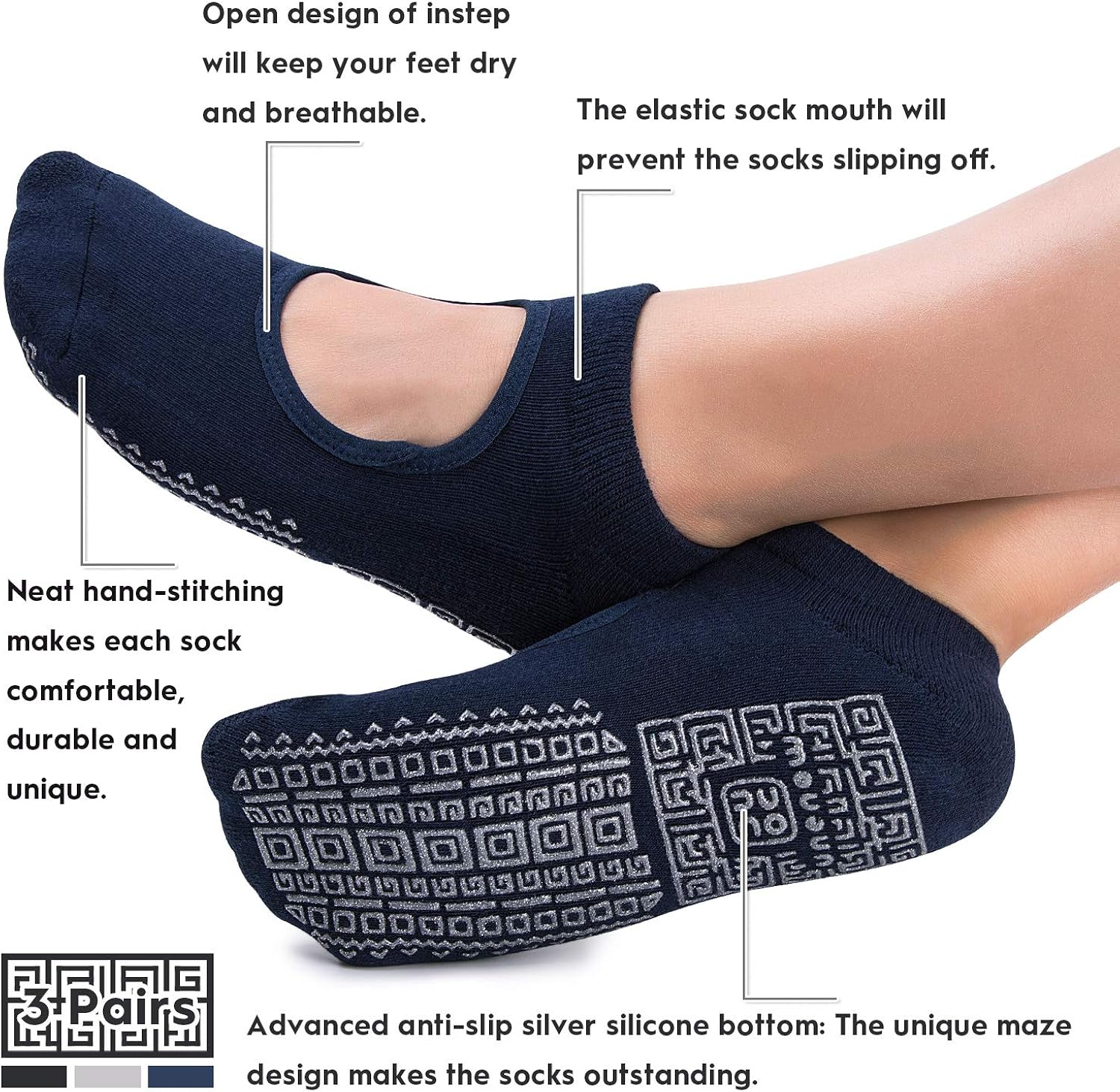 Non Slip Grip Yoga Socks for Women with Cushion for Pilates, Barre, Dance : Clothing