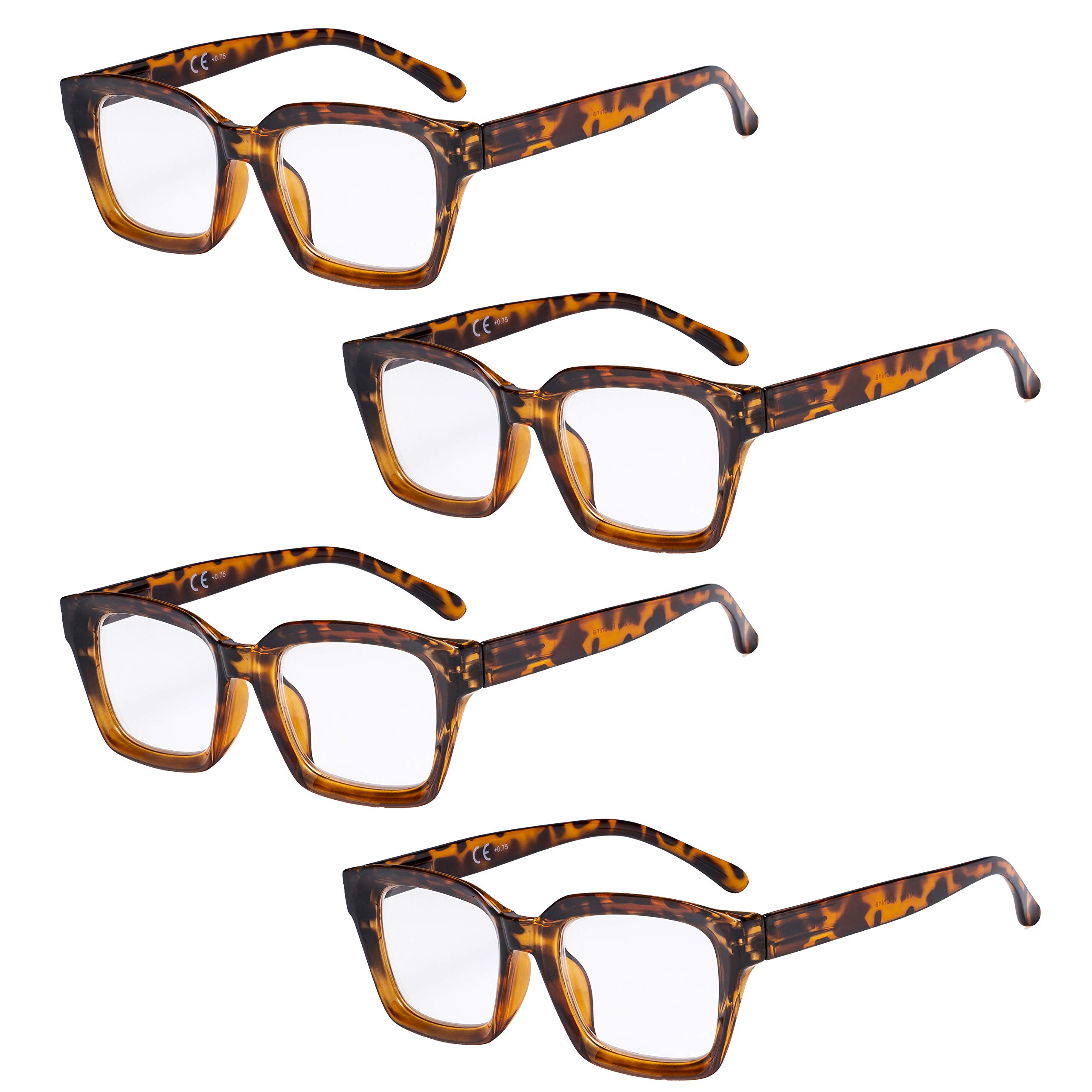 Eyekeeper 4 Pack Ladies Reading Glasses - Oversized Square Design Readers For Women,Tortoise +1.75