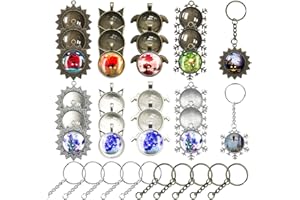 ALLAZONE 58 PCS Pendant Tray Kit, Seasonsky Pendant Trays Sun, Wing, Cat, Snowflakes with Glass Cabochon Blanks Clear Dome, 10 PCS Pendant Buckle for Photo Pendant Craft