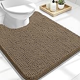 OLANLY Toilet Rugs U-Shaped 24x20, Extra Soft Absorbent Chenille Contour Bathroom Rugs for Toilet, Dry Quickly, Machine Washable, Non-Slip Bath Mat, Tan