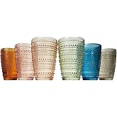 Khen Beaded Highball Tumbler Drinking Glasses Set | Set of 6 | Vintage Hobnail Bubble Design Whiskey Glassware, Old-Fashioned, Art Deco Glass for Water, Wine, Cocktail Dishwasher Safe (14.6 OZ)