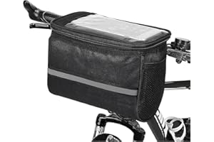 Bike Handlebar Bag, Waterproof Bike Bag with Clear Phone Pouch, Bicycle Removable Bag with Reflective Stripe, Outdoor Portabl
