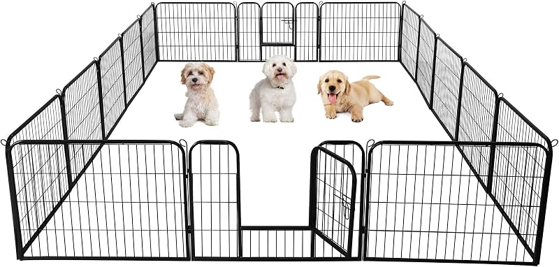 costoffs Extra Large Pet Playpen 16 Panels 60cm High Black Metal Fence