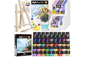 Nicpro Acrylic Paint Canvas Set for Adults, 80PCS Art Painting Supplies Kit with 36 Paints(36ML), Table Wood Easel,10 Canvas Panels,12 Paint Brushes,Paper Pad, Cup, Palette for Beginner Artist Adults