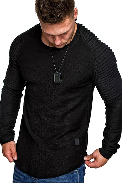 Amaci&Sons Oversize Vintage Herren Pullover Biker-Style Hoodie Sweatshirt Crew-Neck 6069