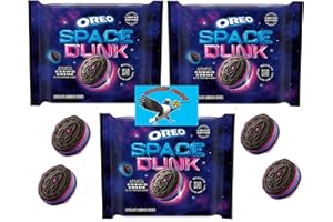 Oreo Space Dunk Chocolate Sandwich Cookies 32.04oz Total Limited Edition -Cosmic Creme with Popping Candy - Includes Bonus PITCHING PIGEON Refrigerator Magnet