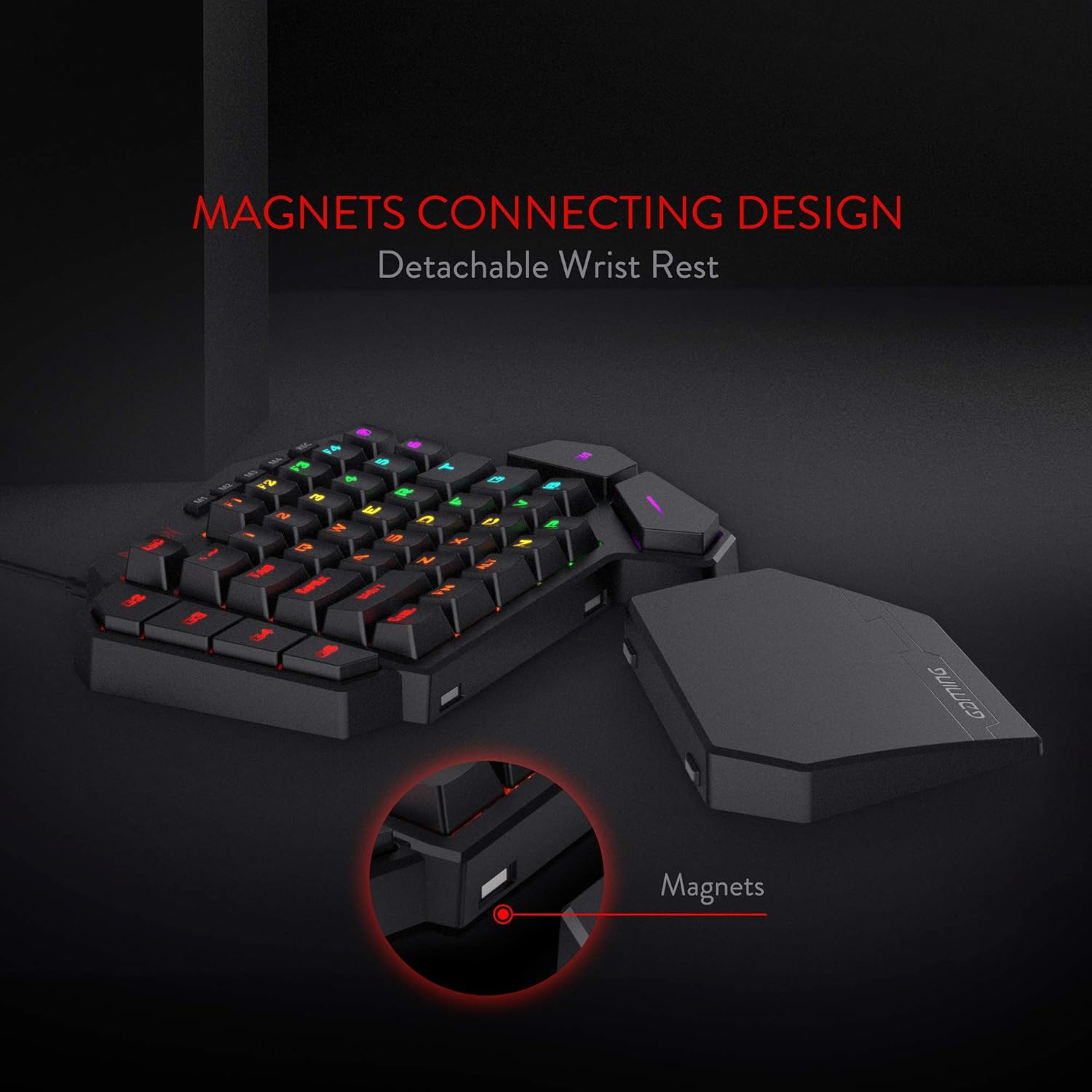 Redragon K585 DITI One-Handed RGB Mechanical Gaming Keyboard, Brown Switches, Type-C Professional Gaming Keypad with 7 Onboard Macro Keys, Detachable Wrist Rest, 42 Keys: Computers & Accessories