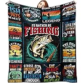 Zzkol Fishing Gifts for Men Flannel Throw Blanket, Funny Present for Fisherman Hunter Dad Husband Kids Boys Women, Bass Fish Birthday Ideas, Humor Soft Blankets for Bedding Sofa 50"x60"