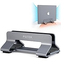 Psitek Aluminum Vertical Laptop Stand Dock Holder, Adjustable Slot Width 12-42mm, Space-Saving Upright Storage for MacBook an