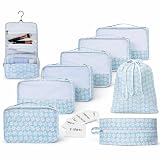 Foxy Traveler Packing Cubes Set – Cute Packing Cubes for Travel, Luggage Organizer Bags for Suitcase, For Kids & Family, Floral, Neutral & Aesthetic Travel Organizer Set-Blue Flower