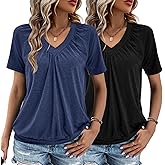 2 Pack Summer Tops for Women V Neck Shorts Sleeve Casual Ruched Tops Women T Shirts Clothes Trendy 2026