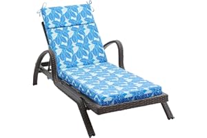 FILUXE Chaise Lounge Cushions Outdoor Furniture, High-Density Foam Chair Cushion with Ties, Weather & Fade Resistant - Patio Recliner Chairs Cushions for Lawn,Pool & Beach 72x21x3 Inch, Ash Leaves