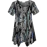 LARACE Plus Size Short Sleeve Tunic Tops for Women V Neck Summer Shirts | Asymmetrical Hem, Hides Belly, 95% Rayon, Soft &amp; Breathable, Spring &amp; Summer Blouses, Great for Pants or Legging, L-5X