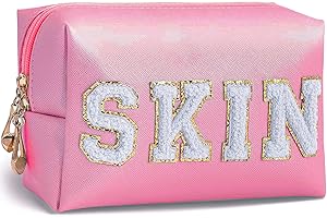 Duedusto Preppy Travel Makeup Bag Organizer, Cute Cosmetic Toiletry Bag for Women Teen Girl, Makeup Pouch Bridesmaid Gifts Birthday Gift Teacher Gift Graduation Gift, Present for Her