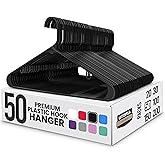 Utopia Home Plastic Hangers 50 Pack - Space Saving Clothes Hanger - Durable & Strong Closet Organizers and Storage with Built-in Strap Hooks - Essential for Shirts, Pants, Skirts & Coats (Black)