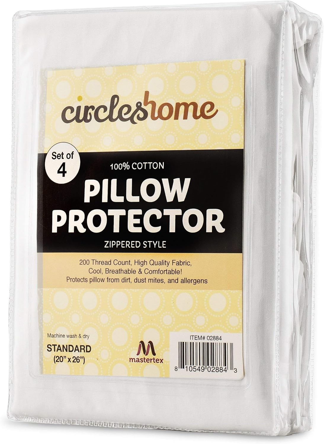 CIRCLESHOME Pillow Protectors 4 Pack Standard Zippered | 100% Cotton Breathable Pillow Covers | Protects from Dirt, Dust & Allergens | Hypoallergenic & Quiet (Standard - Set of 4-20x26): Home & Kitchen