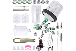 Zeinlenx HVLP Spray Gun With 10Pcs 600ML Disposable Paint Cups, Automotive Gravity Feed Spray Gun Kit With 4 Nozzles,1.4/1.7/2.0/2.5mm, Sprayer Gun with Air Compressor Regulator for Auto Paint (Green)