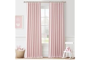 Cute Baby Pink Blackout Curtains 92 Inches Long for Girls Bedroom 2 Panels Set, Textured Linen Pleated Room Darkening Curtain