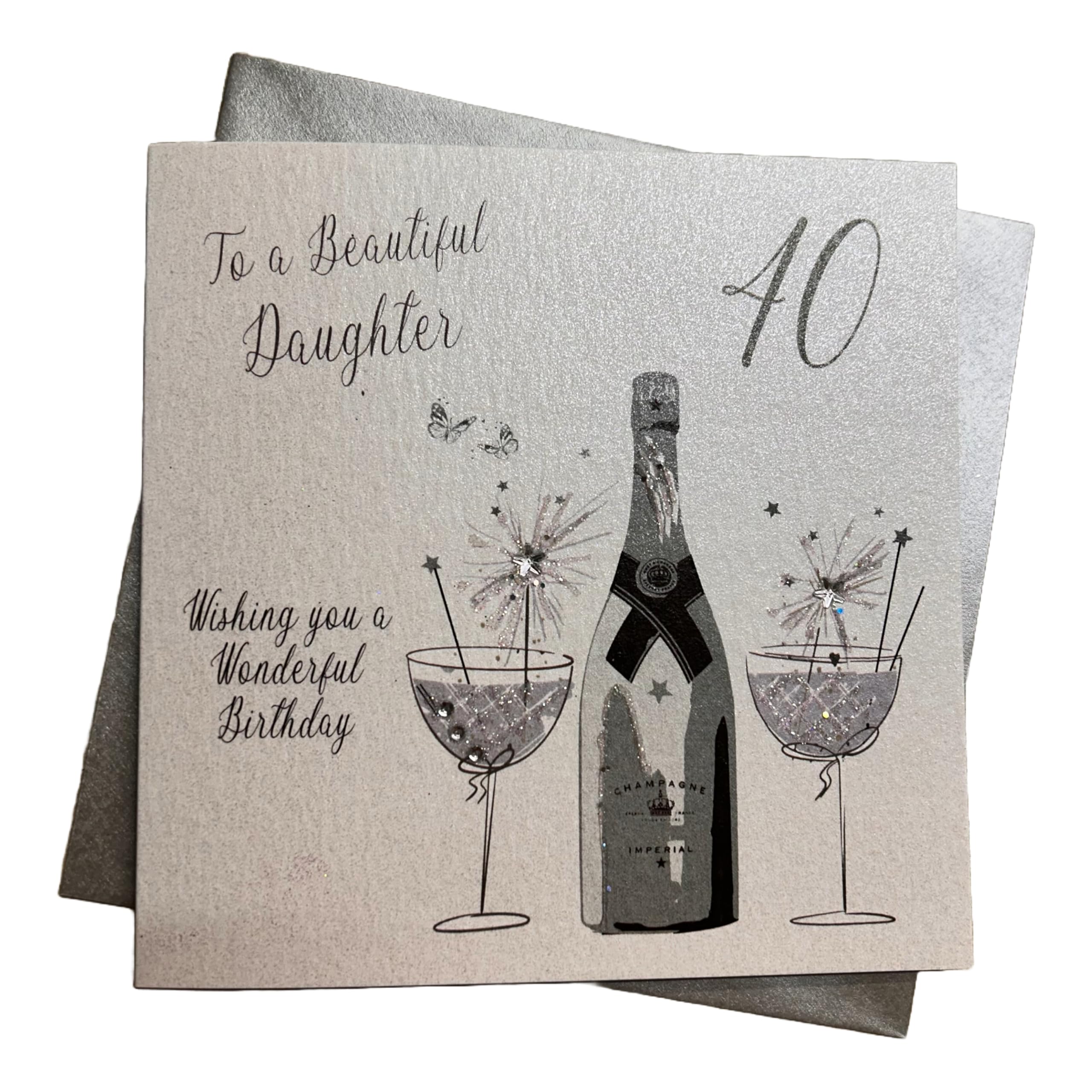 white cotton cards To a Beautiful Daughter 40 Wishing You a Wonderful, Handmade 40th Birthday Card (Code BD10-40)