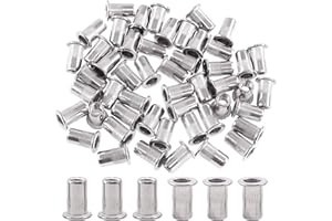 Glarks 50Pcs #10-24 UNC 304 Stainless Steel Rivet Nuts Flat Head Threaded Insert Nutserts Rivnuts Set
