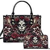 Personalized Witchy Halloween Leather Handbag – Custom Black Cat Purse, Gothic Skull Bag, Witch Satchel Gift for Women