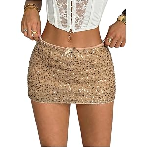 MakeMeChic Women's Y2K Sequin Sparkly Low Rise Micro Shorts Mini Skort | Summer, Glitter, Elastic Waist, Rave, Concert Outfit